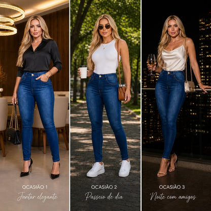 Calça Jeans Feminina Preta Cintura Alta Com Lycra Modeladora