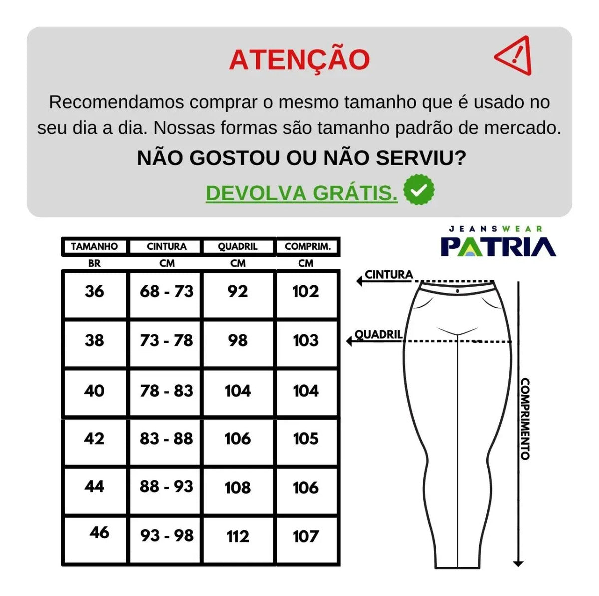 Calça Jeans Feminina Cós Alto Empina Bumbum Patria Brasil