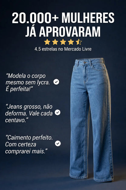 Calça Jeans Wide Leg Feminina Cintura Alta Sem Lycra Stillge