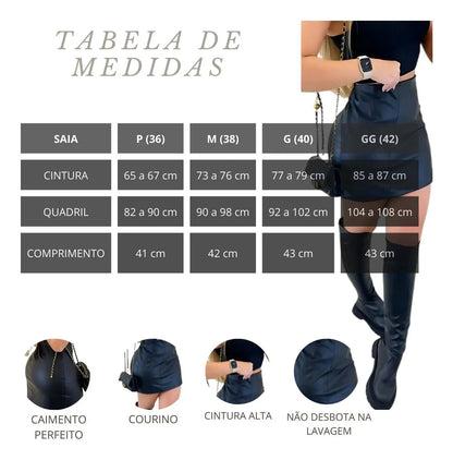 Saia Preta Curta Blogueira Tendência Balada Courino Festa