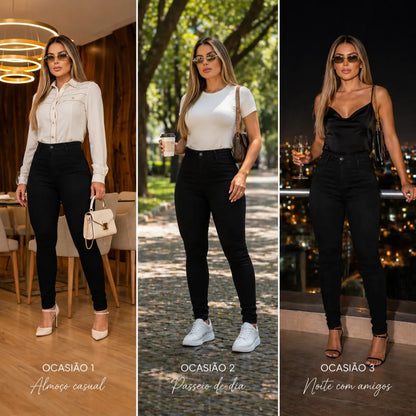 Calça Jeans Feminina Preta Cintura Alta Com Lycra Modeladora