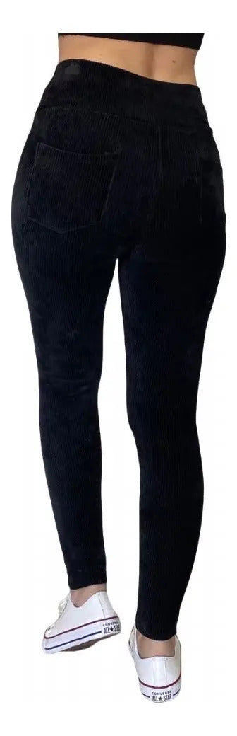 Calça Legging Veludo Cotelê Com Bolso Cós Alto Inverno