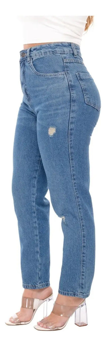 Calça Mom Jeans Feminina Cintura Alta Marmorizada