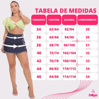 Short Saia Jeans Feminino Cintura Alta Com Lycra Stillger