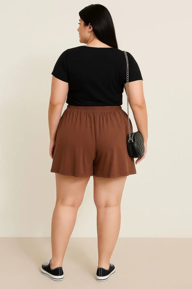 Shorts Plus Size Leve Feminino Cintura Alta