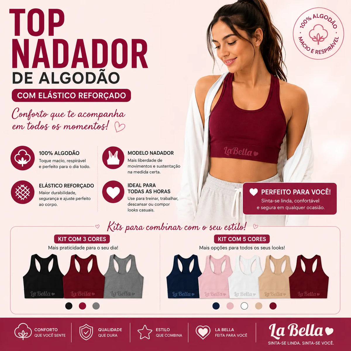 Kit 05 Top Nadador De Algodão Cotton Esporte
