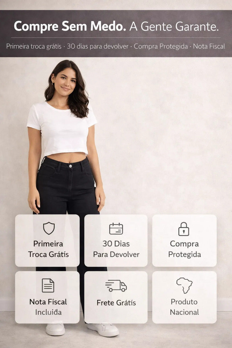 Calça Jeans Wide Leg Feminina Cintura Alta Sem Lycra Stillge