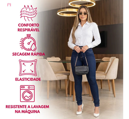 Calça Jeans Feminina Preta Cintura Alta Com Lycra Modeladora