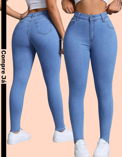Calça Skinny Jeans Básica Feminina Cintura Alta Look Casual