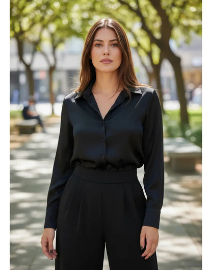 Camisa Social Feminina Crepe Leve Seda Blusa Luxo Sale 40%