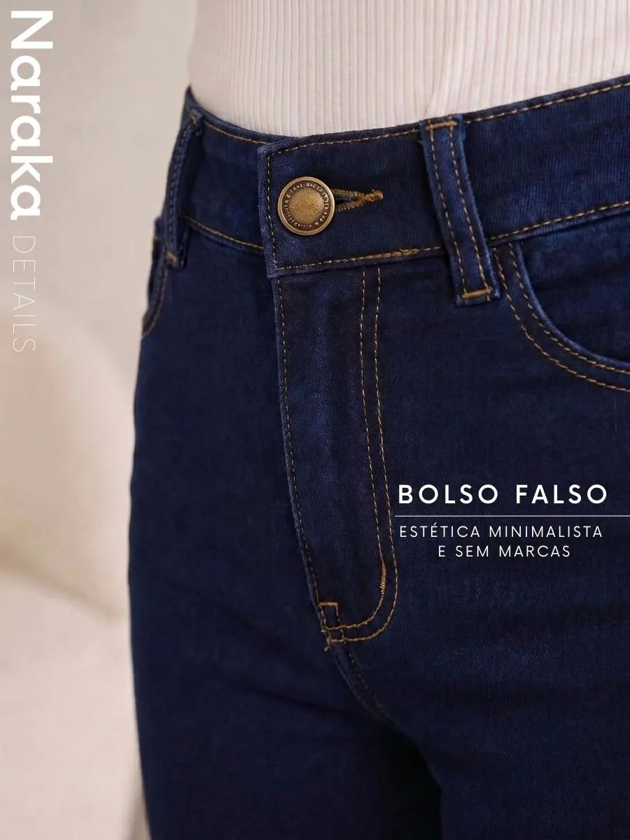 Calça Jeans Flare Feminina Cintura Alta Com Elastano