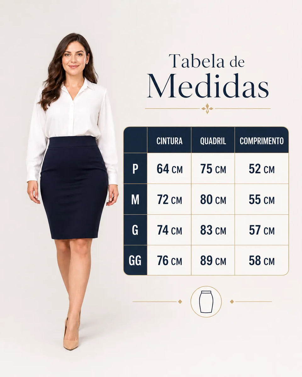 Saia Lapis Midi Social Feminina Secretaria Cintura Alta Lisa