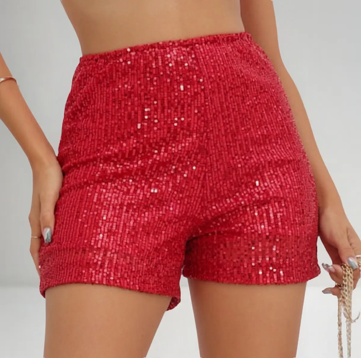 Short Bermuda Feminino Cintura Alta Paetê Balada Moda Brilho