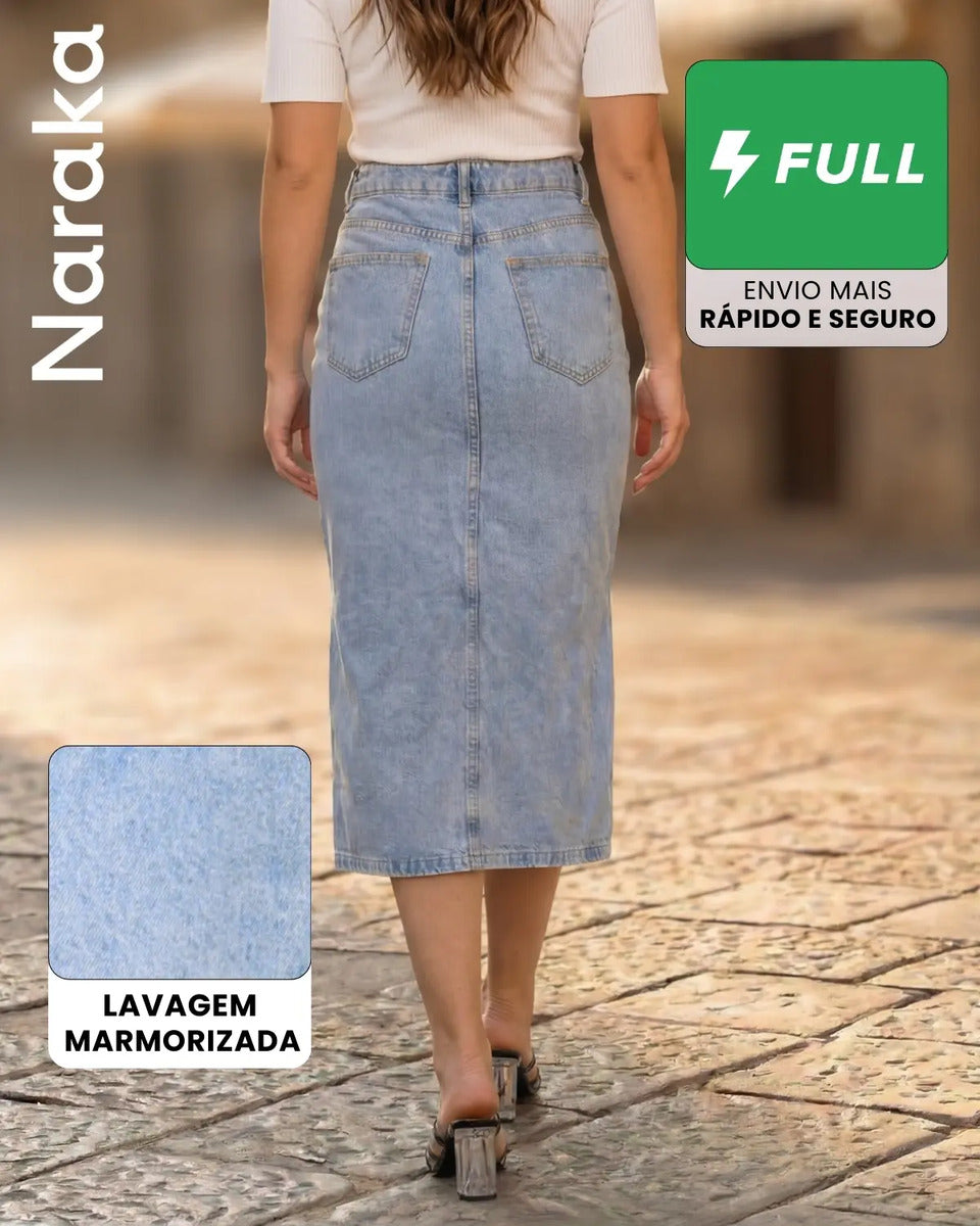 Saia Jeans Feminina Longa Midi Evangélica Cintura Alta