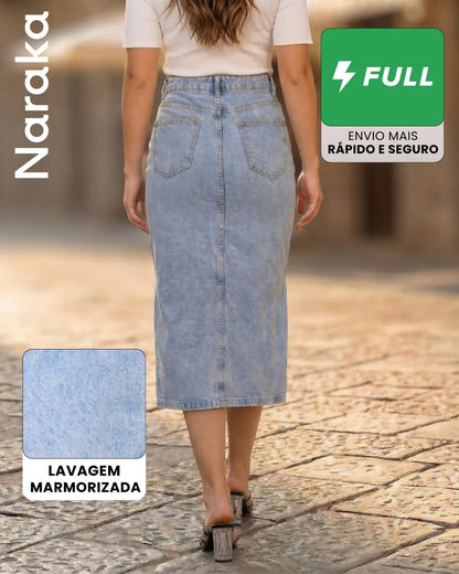 Saia Jeans Feminina Longa Midi Evangélica Cintura Alta