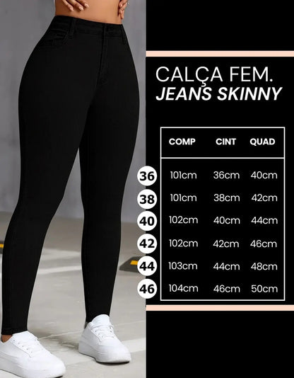 Calça Skinny Jeans Básica Feminina Cintura Alta Look Casual