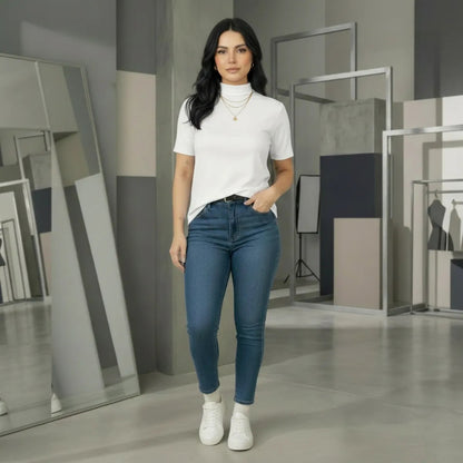 Kit 2 Blusas Camiseta Feminina T Shirt Gola Alta Inverno