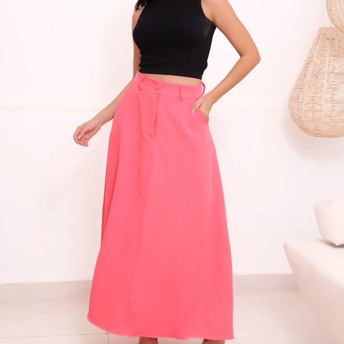 Saia Feminina Longa Design Saiaxshort Botao Cinto - Ma 7106