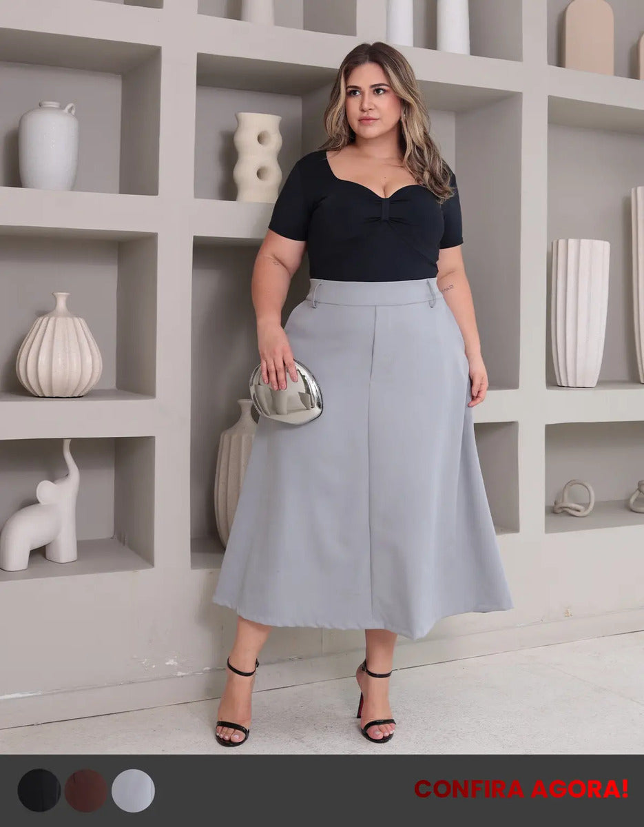 Saia Alfaiataria Feminina Plus Size Midi Evangélica Casual