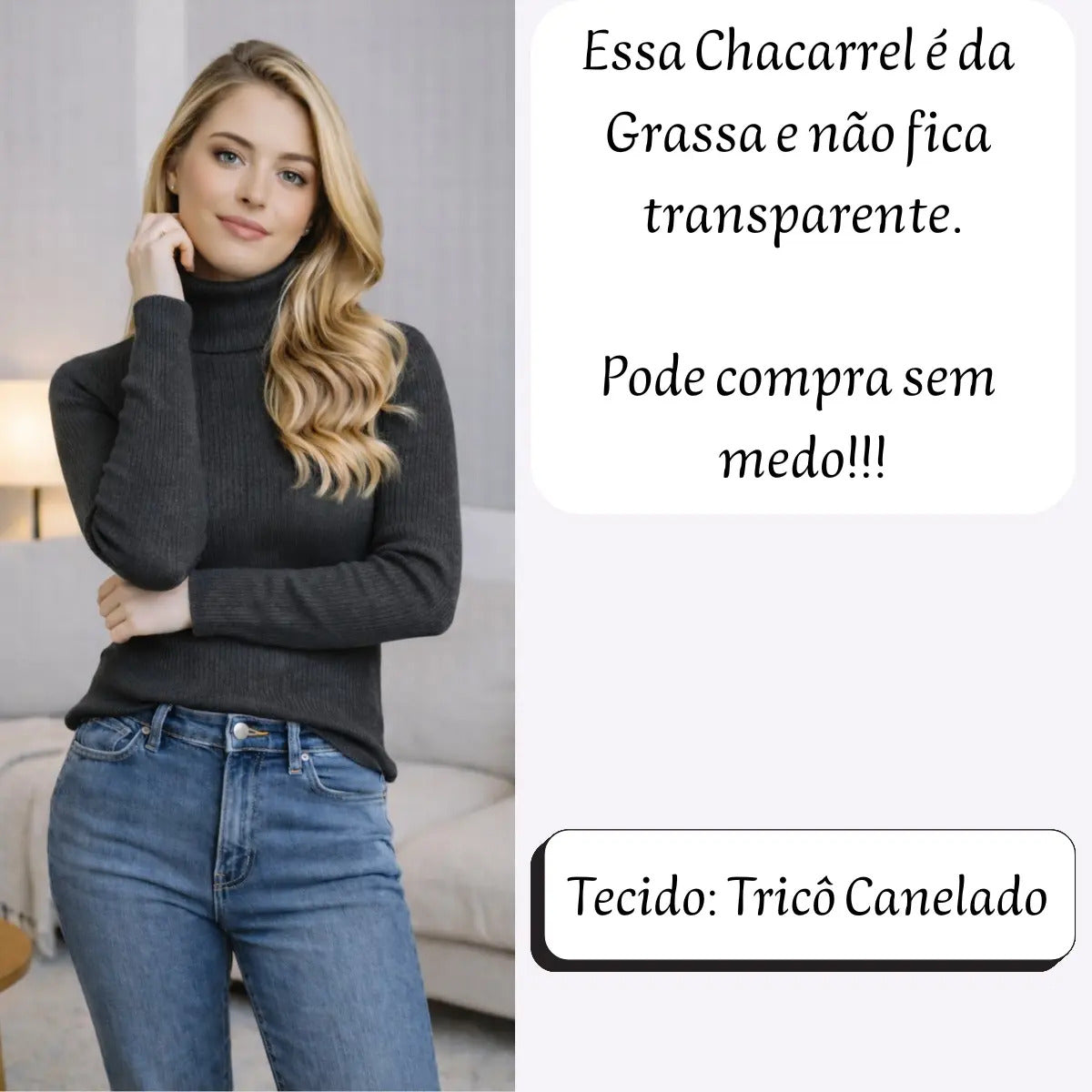 Blusa Cacharrel Feminina Tricô Lã Blusinha Gola Alta Rolê