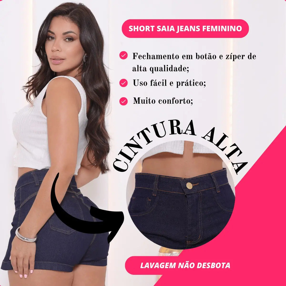 Short Saia Jeans Feminino Cintura Alta Com Lycra Stillger