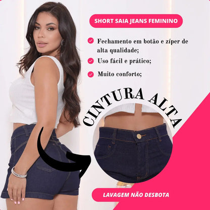 Short Saia Jeans Feminino Cintura Alta Com Lycra Stillger