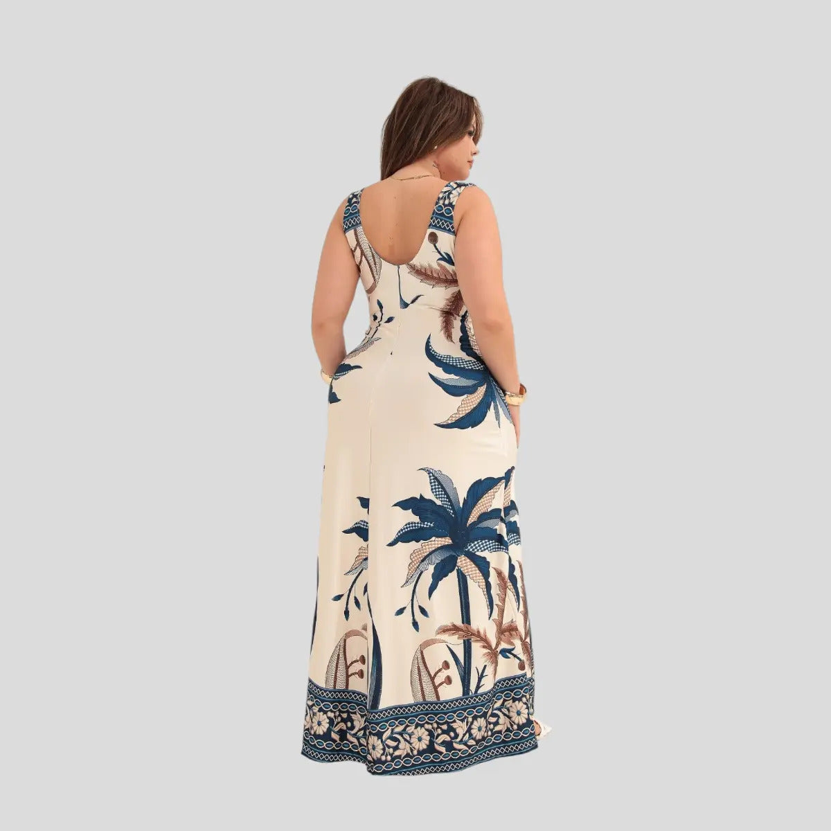 Vestido Longo Alça Plus Size Florido Estampado Soltinho