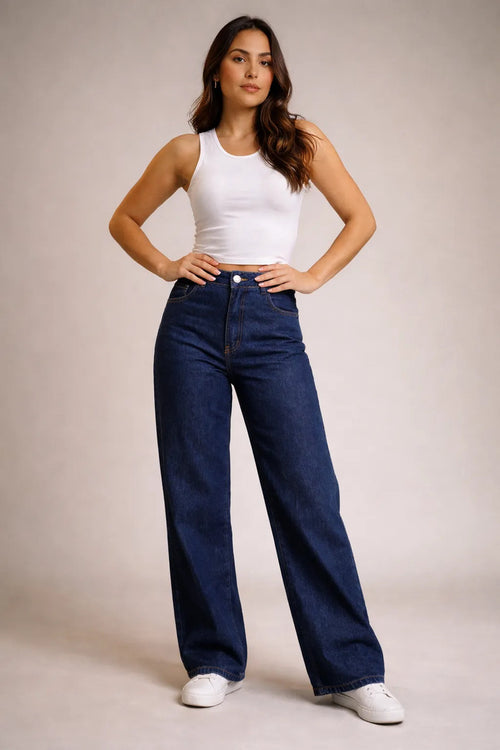 Calça Jeans Wide Leg Feminina Cintura Alta Sem Lycra Stillge