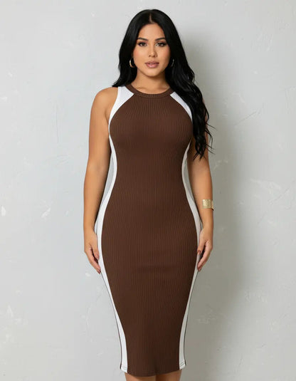 Vestido Canelado Midi Faixas Regata Casual Básico Modelador
