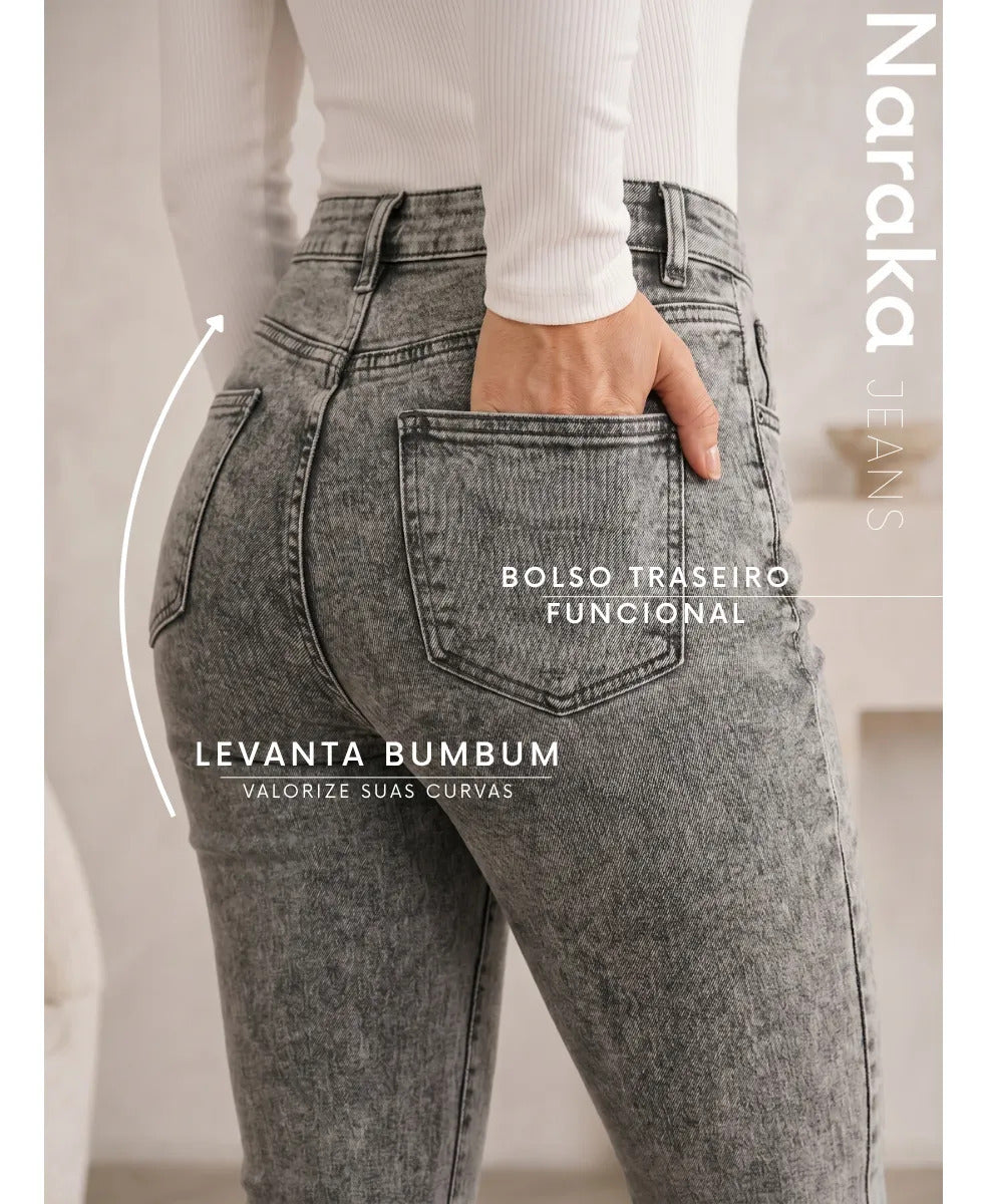 Calça Jeans Flare Feminina Cintura Alta Com Elastano
