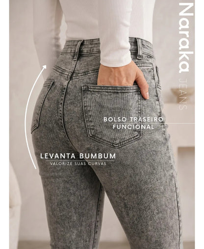 Calça Jeans Flare Feminina Cintura Alta Com Elastano