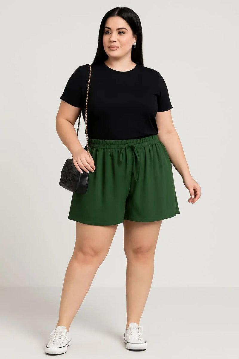 Shorts Plus Size Leve Feminino Cintura Alta