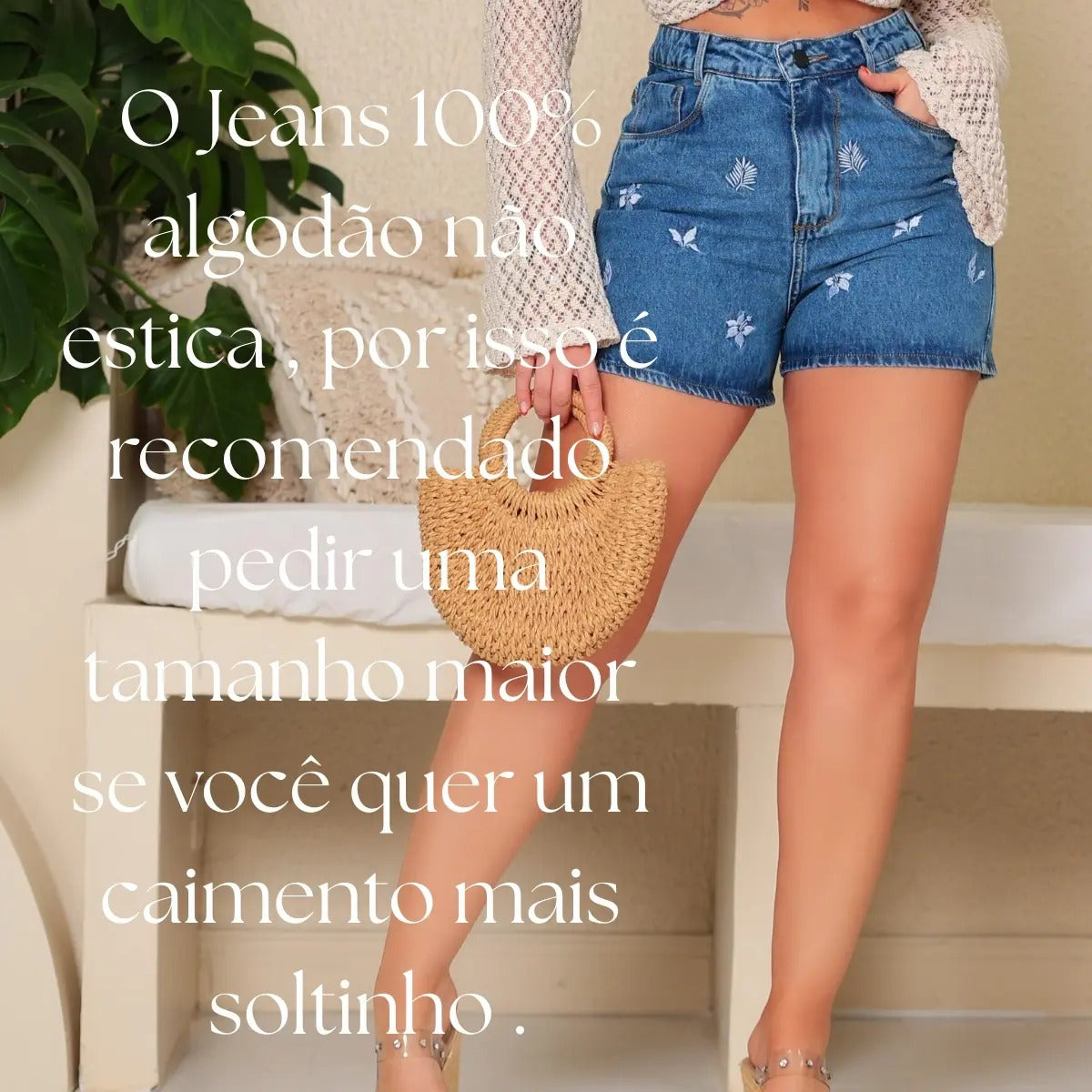 Short Jeans Mom Feminino Boyfriend Bordado Cintura Alta 100%
