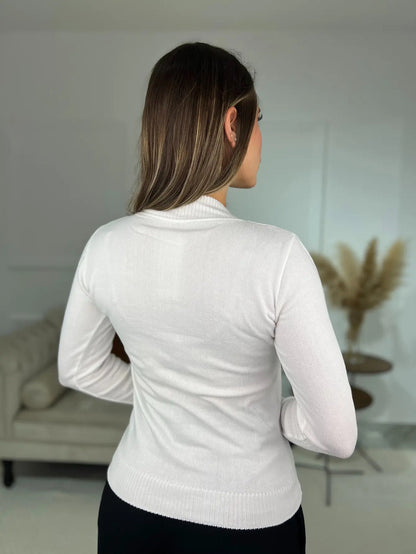 Blusa Trico Basica De Frio Feminina Decote V Manga Longa