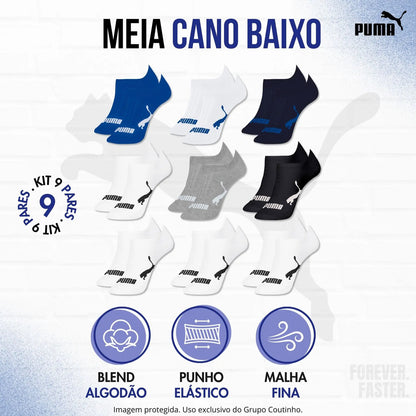 Kit 9 Pares Meias Invisível Puma Sapatilha Soquete Original