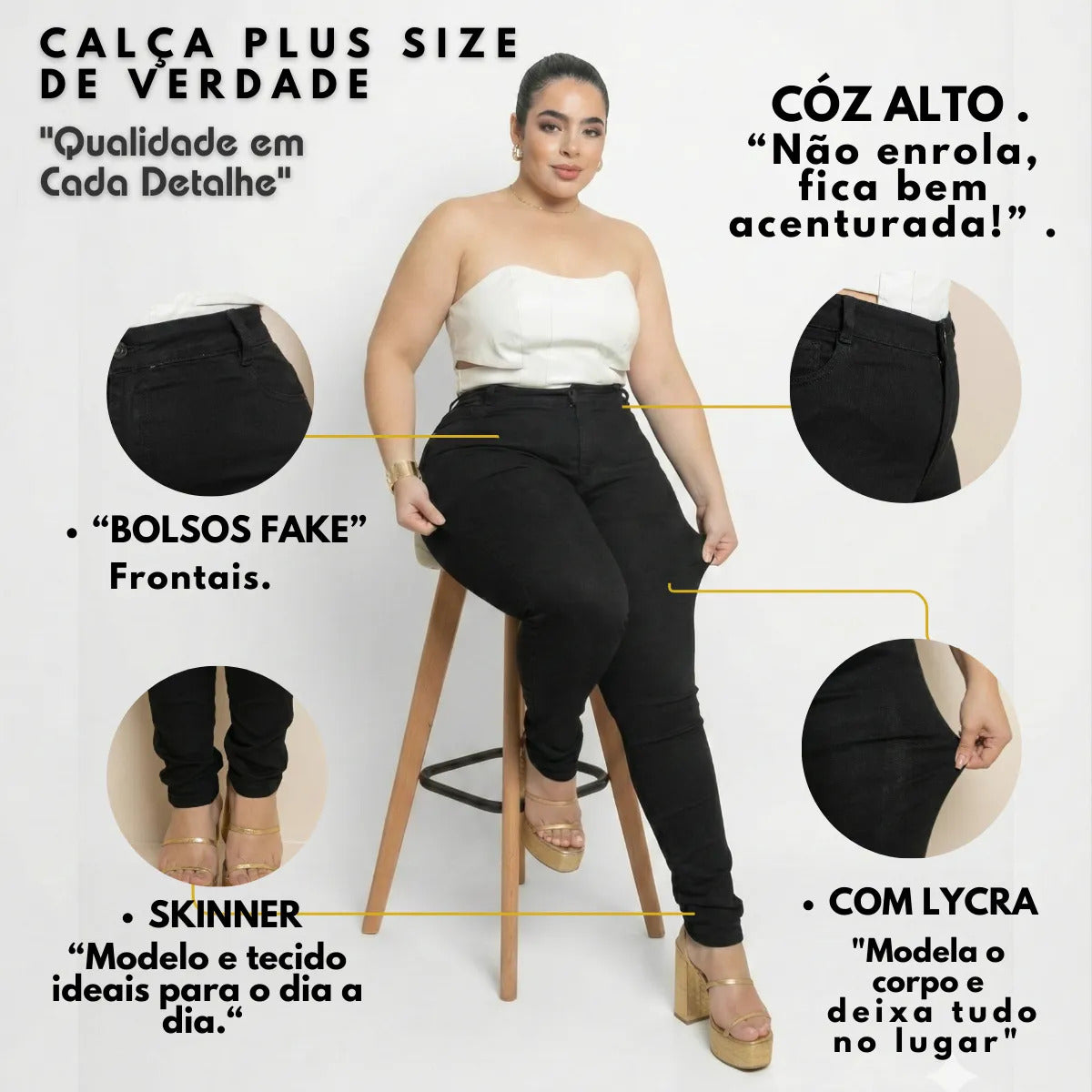 Calça Jeans Plus Size Cintura Alta Elastano Lycra Modeladora