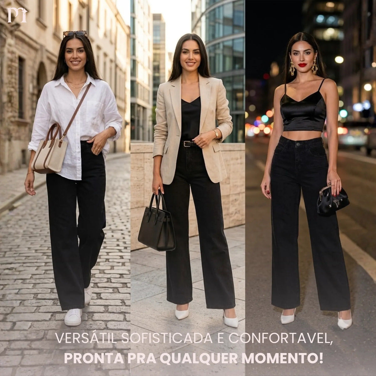 Calça Jeans Wide Leg Feminina Cintura Alta Caimento Perfeito