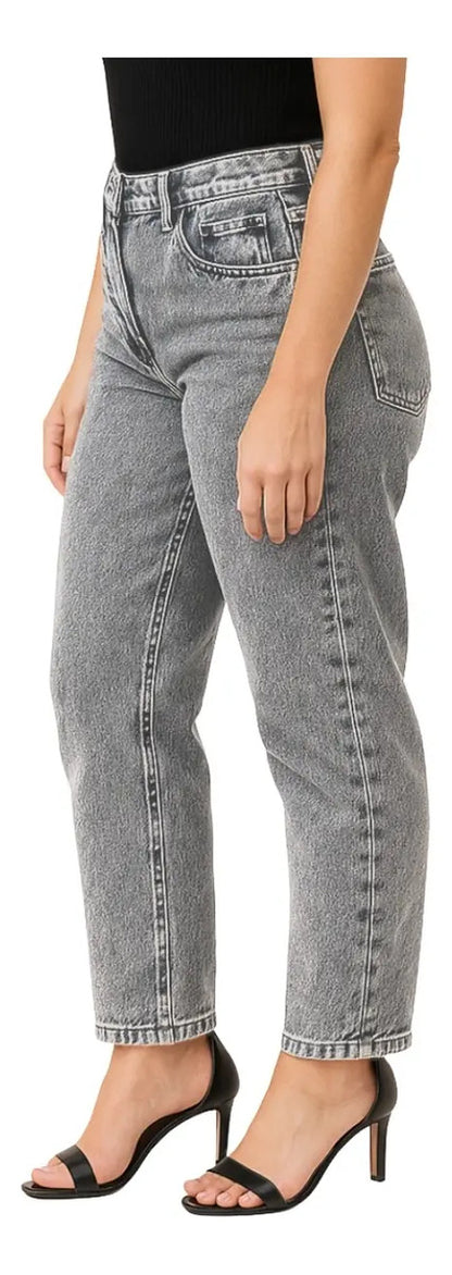 Calça Mom Jeans Feminina Cintura Alta Marmorizada