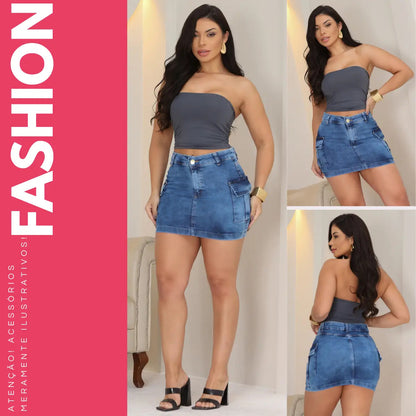 Saia Cargo Feminina Cintura Alta Com Lycra Levanta Bumbum