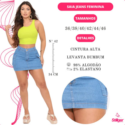 Saia Cargo Feminina Cintura Alta Com Lycra Levanta Bumbum