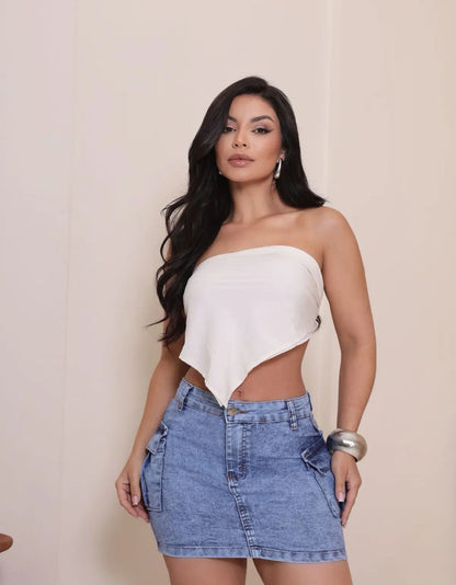 Saia Cargo Feminina Cintura Alta Com Lycra Levanta Bumbum