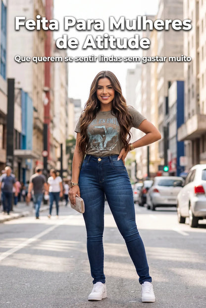 Calça Feminina Jeans Cintura Alta Skinny Levanta Bumbum