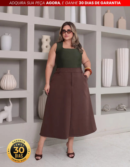 Saia Alfaiataria Feminina Plus Size Midi Evangélica Casual