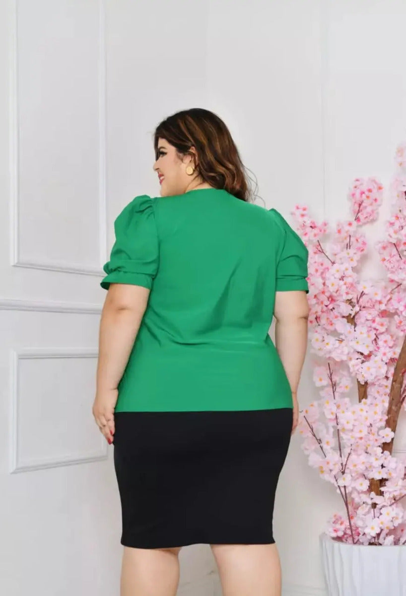 Blusa Feminina Gizele Gola Laço Crepre Seda Manga Franzida