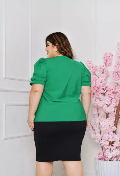 Blusa Feminina Gizele Gola Laço Crepre Seda Manga Franzida
