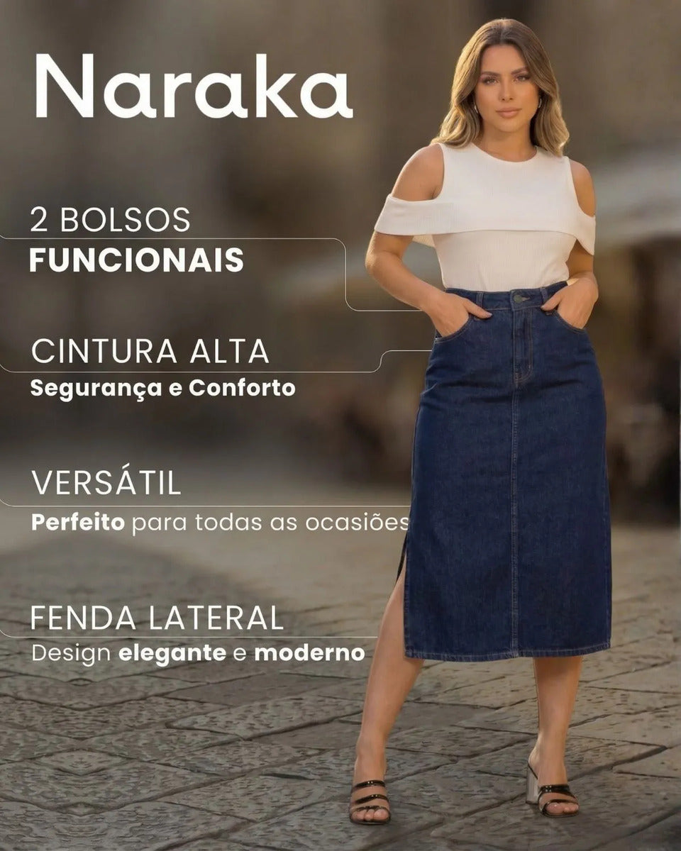Saia Jeans Feminina Longa Midi Evangélica Cintura Alta
