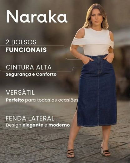 Saia Jeans Feminina Longa Midi Evangélica Cintura Alta
