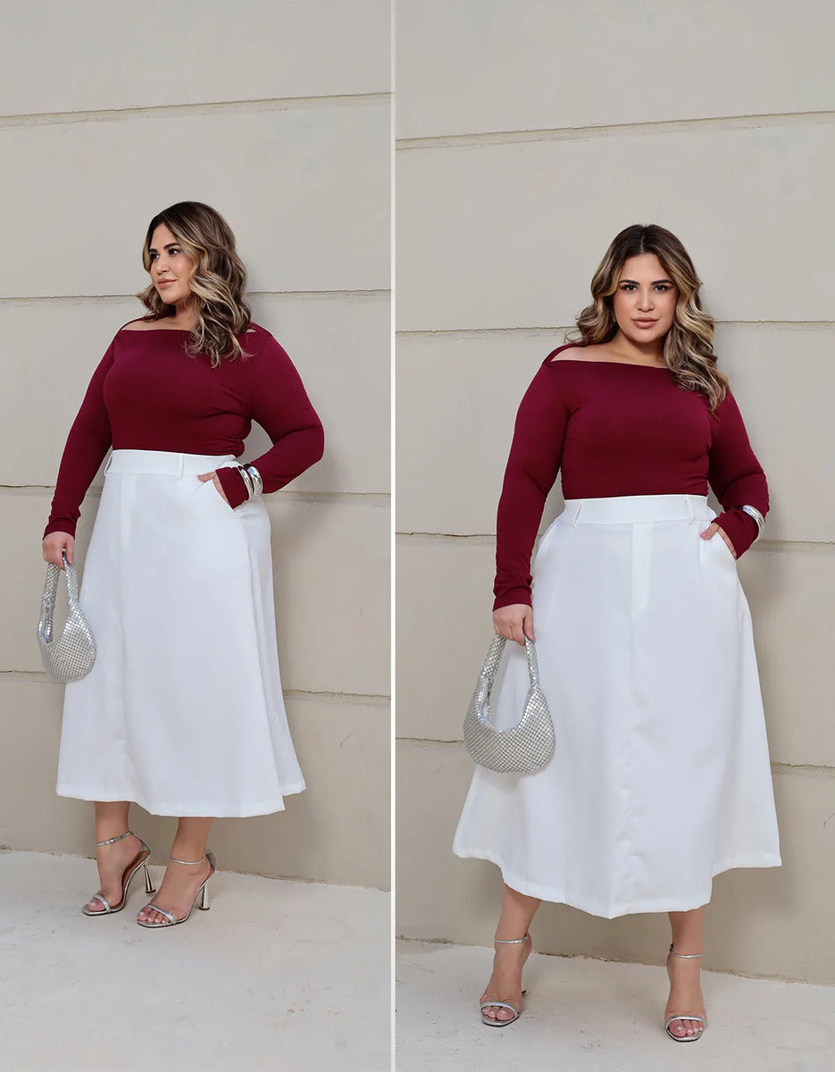 Saia Alfaiataria Feminina Plus Size Midi Evangélica Casual