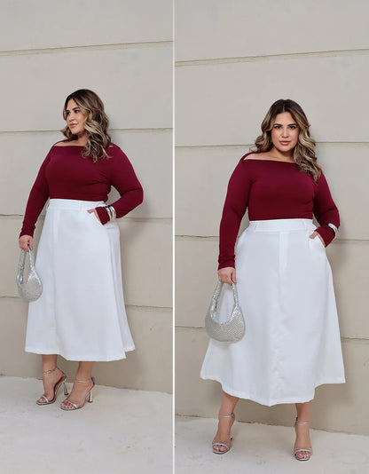 Saia Alfaiataria Feminina Plus Size Midi Evangélica Casual