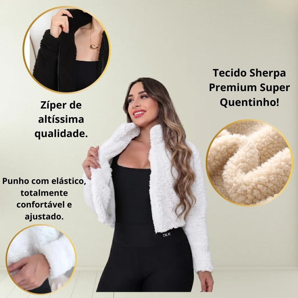 Casaco Teddy Curto Blusa Frio Pelo Feminino Cropped Pelinho
